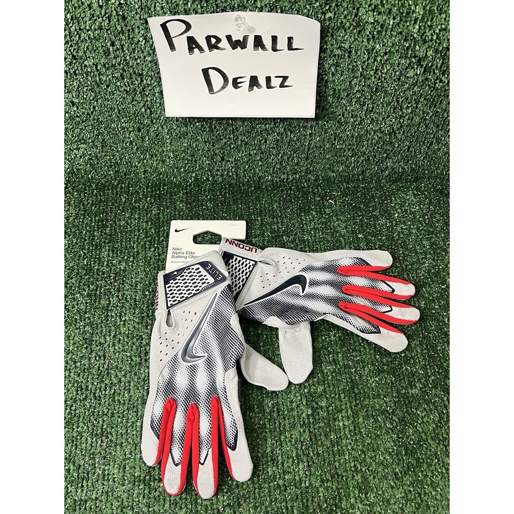 Nike Alpha Elite Batting Gloves UConn Huskies PE Connecticut FB4192-094 Large